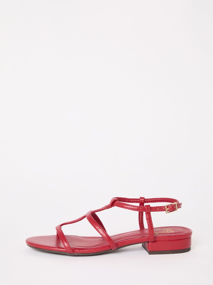 Friends Like These Red Low Block Heel Caged Faux Leather Sandals - Image 5 of 5