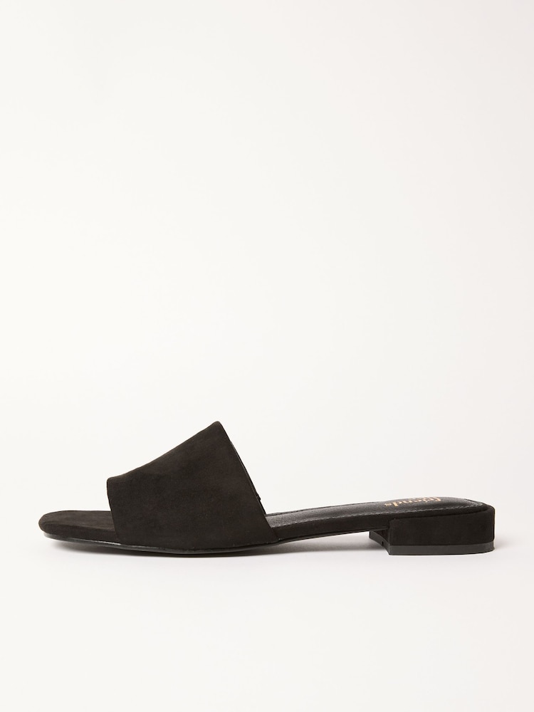 Friends Like These Black Standard Fit Low Block Heel Faux Suede Mule Sandals - Image 6 of 6