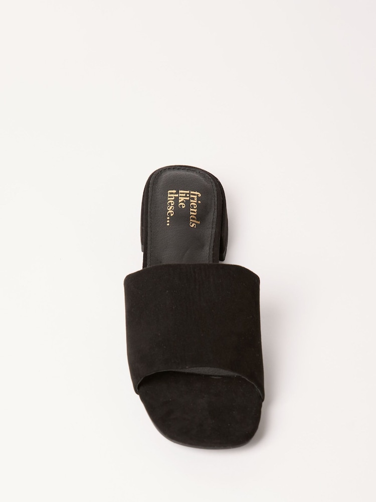 Friends Like These Black Wide Fit Low Block Heel Faux Suede Mule Sandals - Image 8 of 8