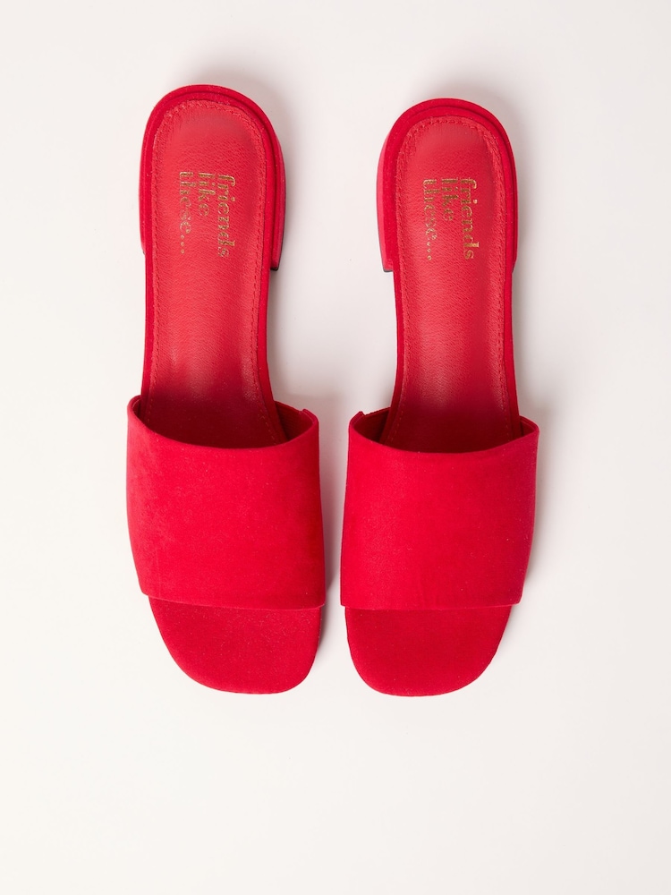 Friends Like These Red Standard Fit Low Block Heel Faux Suede Mule Sandals - Image 2 of 6