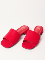 Friends Like These Red Standard Fit Low Block Heel Faux Suede Mule Sandals - Image 6 of 6