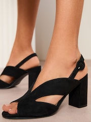 Friends Like These Black Wide Fit Mid Block Heel Peeptoe Slingback Faux Suede Sandals - Image 1 of 5