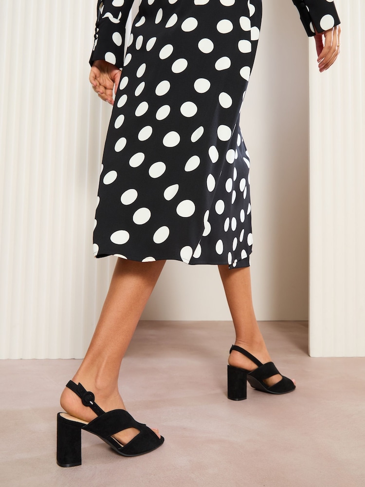 Friends Like These Black Wide Fit Mid Block Heel Peeptoe Slingback Faux Suede Sandals - Image 4 of 5