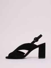 Friends Like These Black Wide Fit Mid Block Heel Peeptoe Slingback Faux Suede Sandals - Image 5 of 5