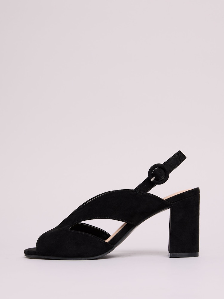 Friends Like These Black Wide Fit Mid Block Heel Peeptoe Slingback Faux Suede Sandals - Image 5 of 5