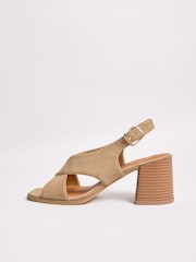 Friends Like These Neutral Wide Fit Mid Block Stacked Heel Cross Strap Faux Suede Sandals - Image 5 of 5