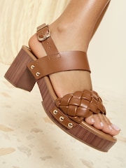 Friends Like These Brown Clog Block Heel Faux Leather Sandals - Image 1 of 5