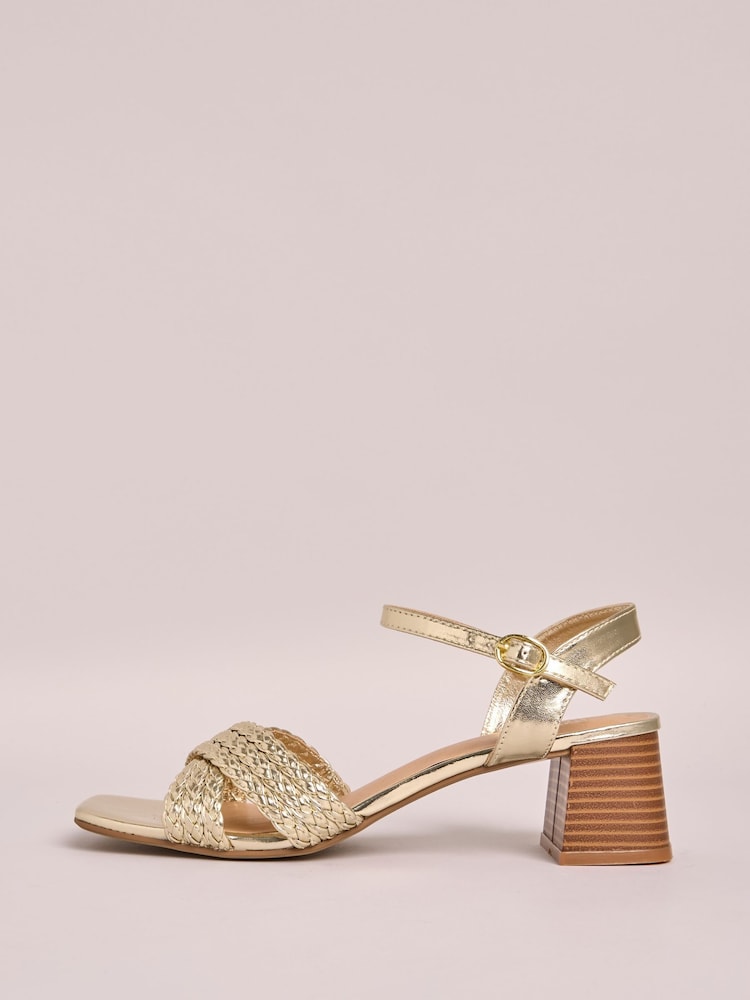Friends Like These Gold Standard Fit Plait Weave Cross Strap Low Block Heel Faux Leather Sandals - Image 5 of 5