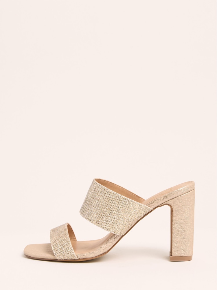 ذهبي - Friends Like These Double Strap Block Mid Heel Mule Sandals - صورة 5 من 5