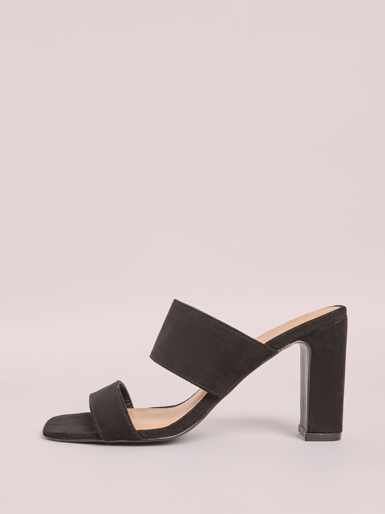 أسود - Friends Like These Double Strap Block Mid Heel Mule Sandals - صورة 5 من 5