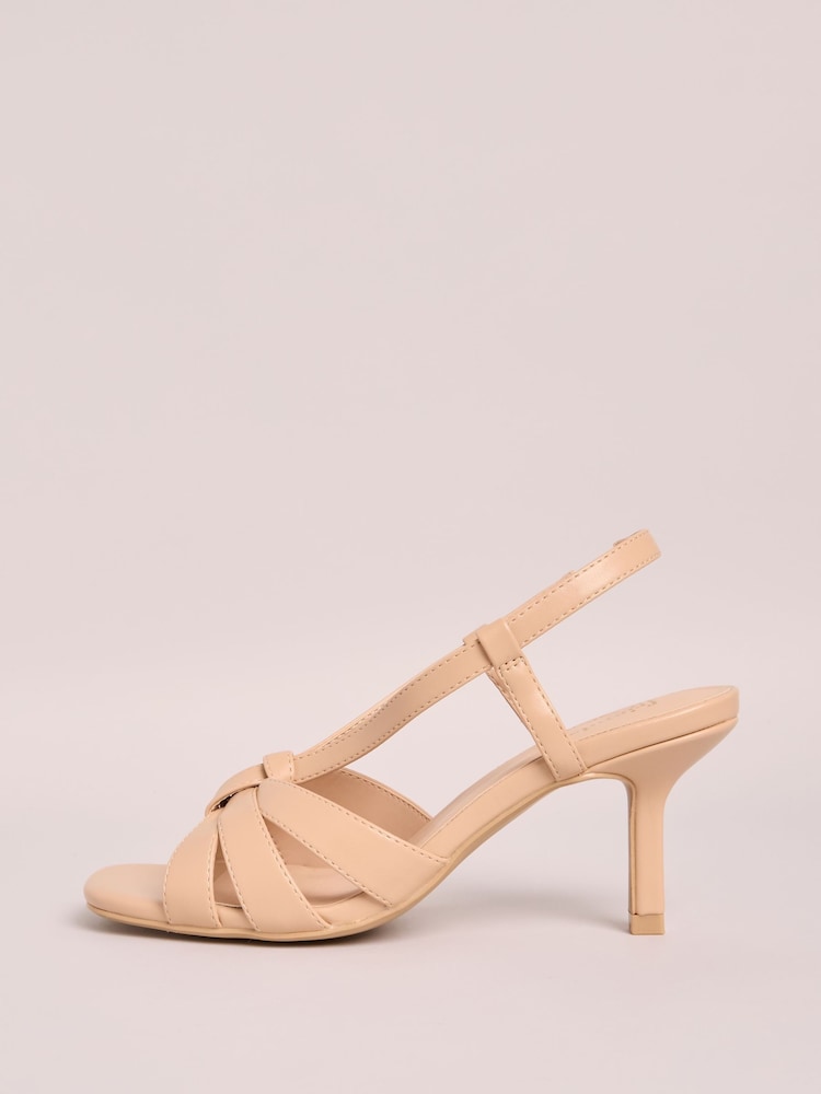 Friends Like These Nude Standard Fit Knot Detail Multi Strap Stiletto Heels Faux Leather Sandals - Image 5 of 5