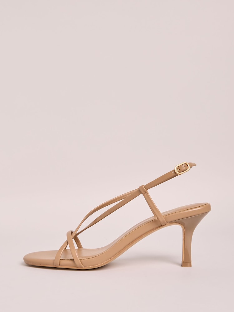 Friends Like These Nude Minimal Strappy Faux Leather Mid Heels Sandals - Image 5 of 5