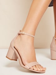 Friends Like These Nude Wide Fit Mid Block Heel Faux Leather Sandals - Image 2 of 5