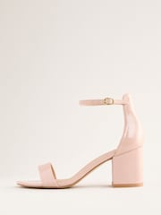 Friends Like These Nude Wide Fit Mid Block Heel Faux Leather Sandals - Image 5 of 5