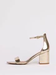 Friends Like These Gold Wide Fit Mid Block Heel Faux Leather Sandals - Image 5 of 5