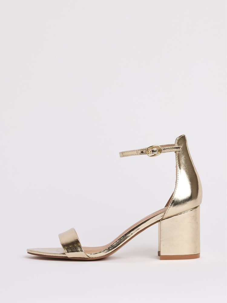 Friends Like These Gold Wide Fit Mid Block Heel Faux Leather Sandals - Image 5 of 5