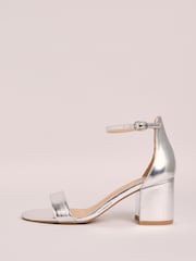 Friends Like These Silver Standard Fit Mid Block Heel Faux Leather Sandals - Image 5 of 5