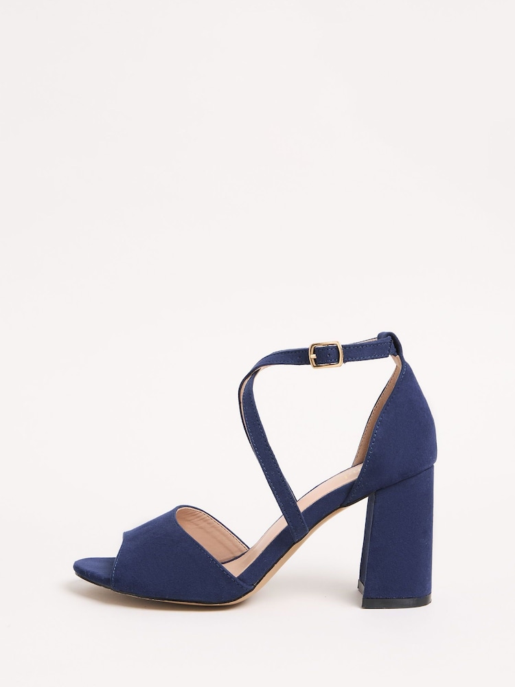 Friends Like These Navy Standard Fit Cross Strap Mid Block Heel Sandals - Image 5 of 5