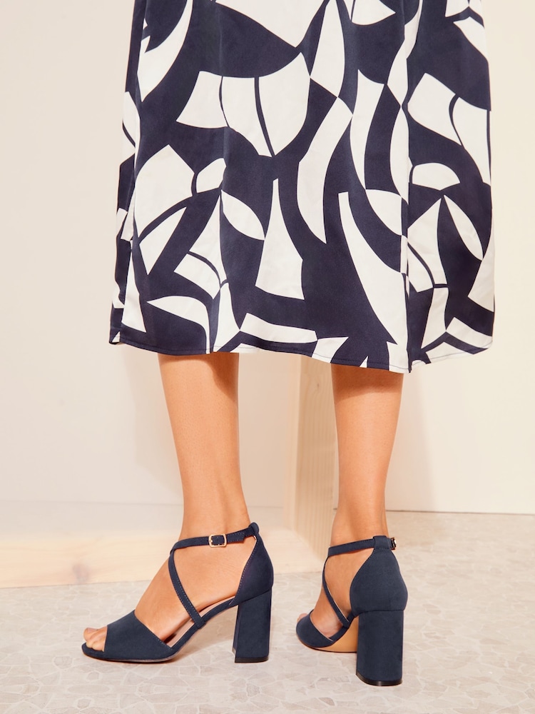 Friends Like These Navy Wide Fit Cross Strap Mid Block Heel Sandals - Image 4 of 5