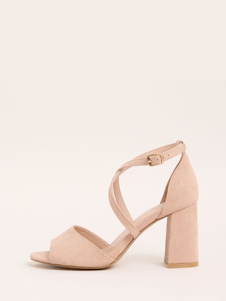 Friends Like These Nude Standard Fit Cross Strap Mid Block Heel Sandals - Image 5 of 5 Friends Like These Nude Standard Fit Cross Strap Mid Block Heel Sandals - Image 5 of 5