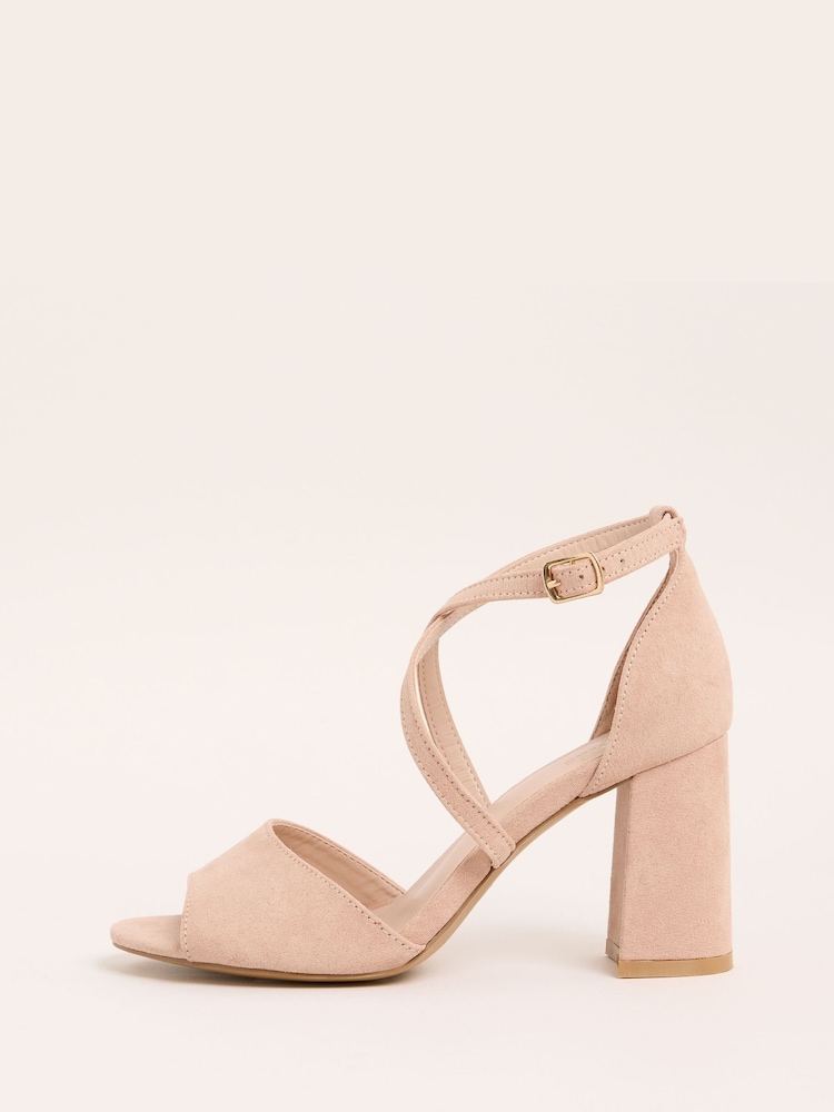 Friends Like These Nude Wide Fit Cross Strap Mid Block Heel Sandals - Image 5 of 5