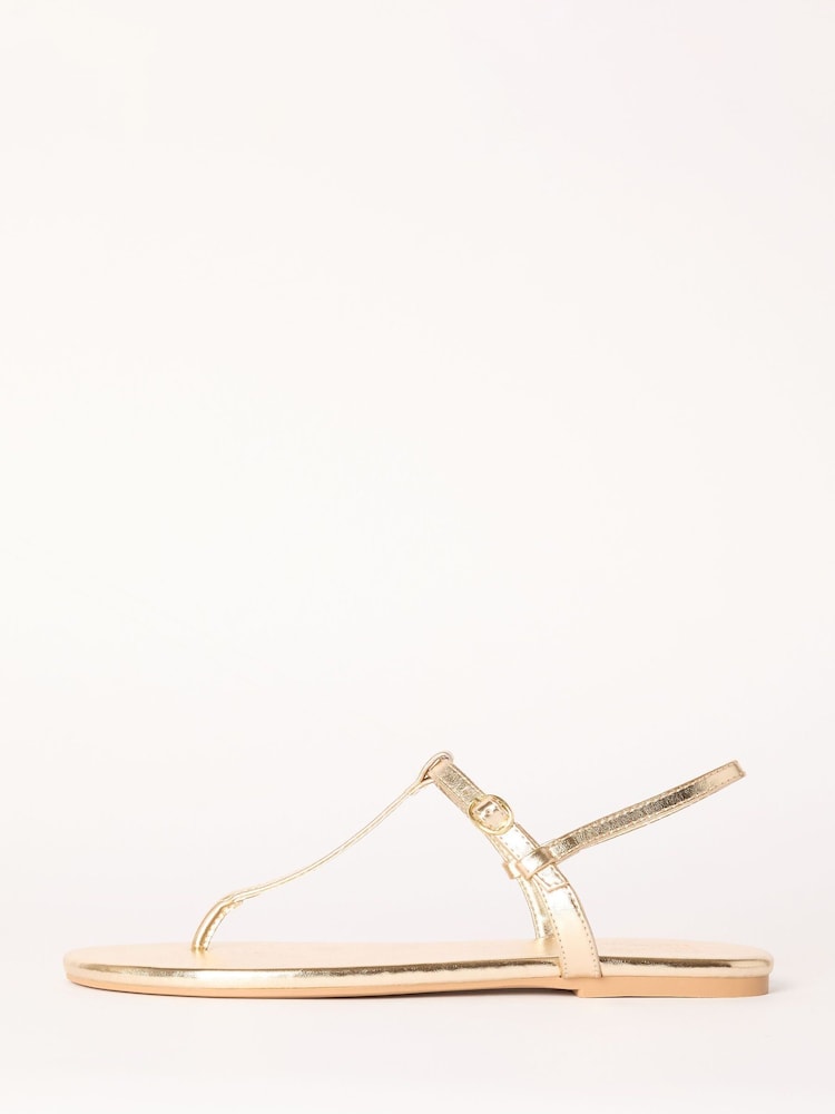 Or - Friends Like These toe string T Bar Sandales à similicuir - Image 2 of 5