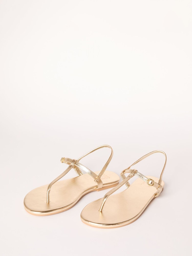 Or - Friends Like These toe string T Bar Sandales à similicuir - Image 3 of 5