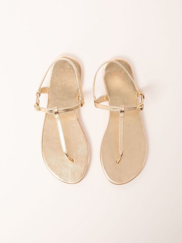 Dorado - Friends Like These Toe Thong T Bar Faux Leather Flip Flop Sandals - Imagen 1 de 5 Dorado - Friends Like These Toe Thong T Bar Faux Leather Flip Flop Sandals - Imagen 1 de 5