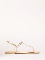 Friends Like These Gold Wide Fit Toe Thong T Bar Faux Leather Flip Flop Sandals - Image 2 of 5