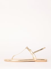 Friends Like These Gold Wide Fit Toe Thong T Bar Faux Leather Flip Flop Sandals - Image 3 of 5