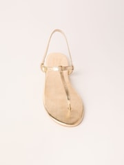 Friends Like These Gold Wide Fit Toe Thong T Bar Faux Leather Flip Flop Sandals - Image 5 of 5