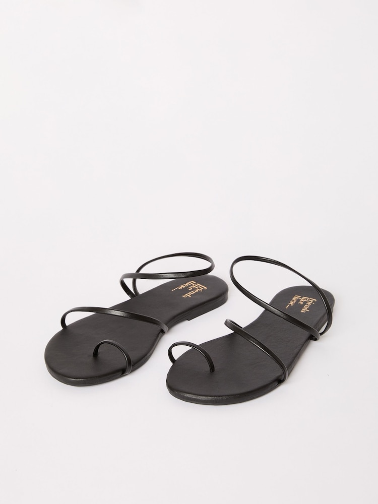 Friends Like These Black Standard Fit Asymmetric Toe Loop Faux Leather Flip Flop Sandals - Image 1 of 5