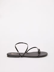 Friends Like These Black Standard Fit Asymmetric Toe Loop Faux Leather Flip Flop Sandals - Image 2 of 5
