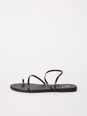 Friends Like These Black Standard Fit Asymmetric Toe Loop Faux Leather Flip Flop Sandals - Image 3 of 5