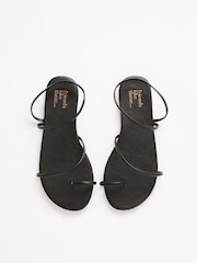 Friends Like These Black Standard Fit Asymmetric Toe Loop Faux Leather Flip Flop Sandals - Image 4 of 5