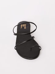 Friends Like These Black Standard Fit Asymmetric Toe Loop Faux Leather Flip Flop Sandals - Image 5 of 5