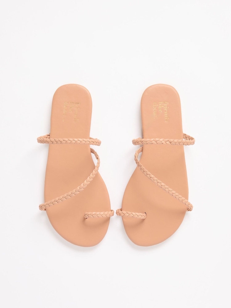 Friends Like These Nude Asymmetric Toe Loop Faux Leather Mule Flip Flop Sandals - Image 1 of 5
