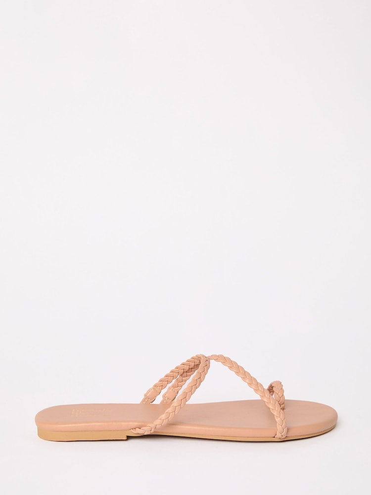 Friends Like These Nude Asymmetric Toe Loop Faux Leather Mule Flip Flop Sandals - Image 2 of 5