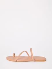 Friends Like These Nude Asymmetric Toe Loop Faux Leather Mule Flip Flop Sandals - Image 3 of 5