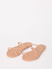 Friends Like These Nude Asymmetric Toe Loop Faux Leather Mule Flip Flop Sandals - Image 4 of 5