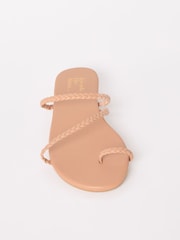 Friends Like These Nude Asymmetric Toe Loop Faux Leather Mule Flip Flop Sandals - Image 5 of 5