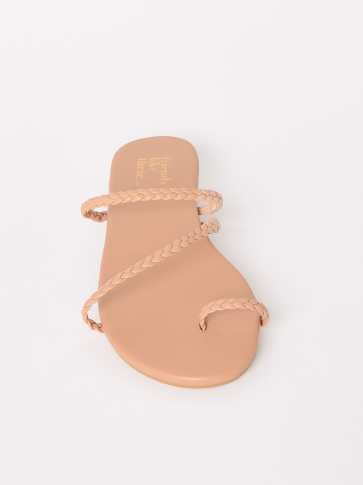 Friends Like These Nude Asymmetric Toe Loop Faux Leather Mule Flip Flop Sandals - Image 5 of 5