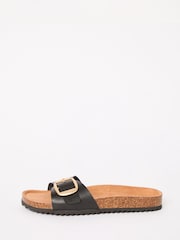 Friends Like These Black Flat Buckle Comfort Footbed Faux Leather Slider Sandals - Image 3 of 5