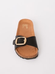 Friends Like These Black Flat Buckle Comfort Footbed Faux Leather Slider Sandals - Image 5 of 5