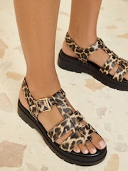 Friends Like These Leopard Print Chunky Gladiator Faux Leather Comfort Platform Sandals - Image 1 of 5