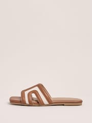Friends Like These Brown Canvas Mule Faux Leather Slider Flat Sandals - Image 5 of 5