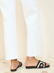 Friends Like These Black Canvas Mule Faux Leather Slider Flat Sandals - Image 4 of 5