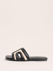 Friends Like These Black Canvas Mule Faux Leather Slider Flat Sandals - Image 5 of 5