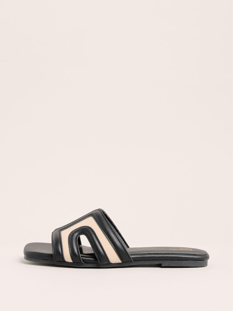 Friends Like These Black Canvas Mule Faux Leather Slider Flat Sandals - Image 5 of 5