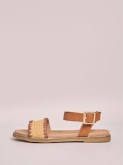 Friends Like These Brown Natural Raffia Comfort Faux Leather Strap Flat Sandals - Image 5 of 5